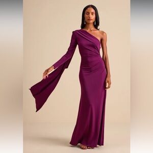 NWT- Maru Long Sleeve Purple One-Shoulder Sash Dress